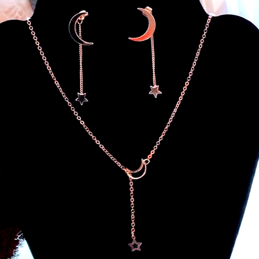 Star Moon Necklace with Earrings